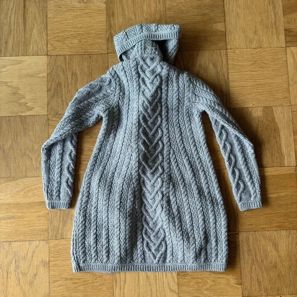 Saol Ireland Merino Wool Tunic Sweater Cardigan XS Gray with Pockets - Picture 3 of 8